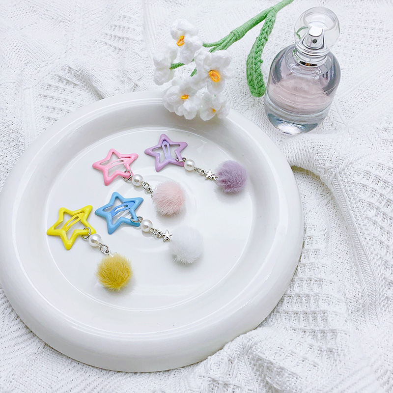 Alloy, Plush Material IG Style Cute Women's Pentagram Alloy Plush Charm Hair Clips