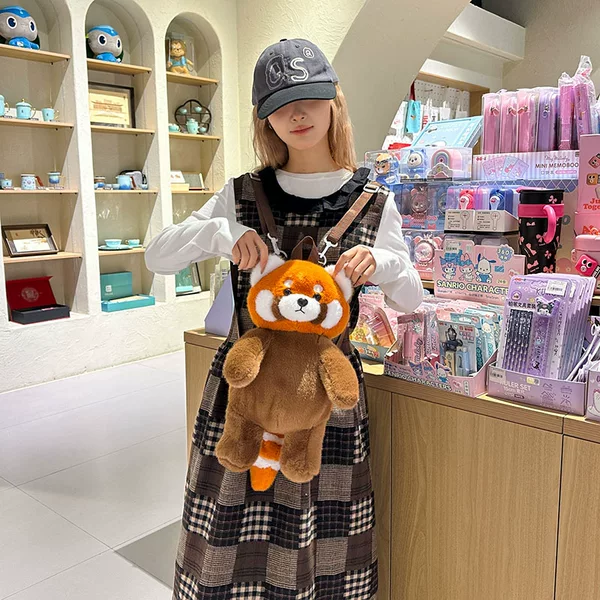 Cute Little Raccoon Baby Loves Red Panda Cartoon Plush Doll Backpack Daily Commuting Travel Backpack
