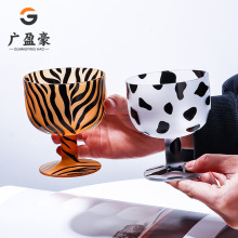 创意手绘卡通高脚甜品杯水晶玻璃家用果汁杯雪糕杯牛奶冰激凌杯子