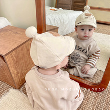 婴儿软檐鸭舌帽春秋超萌可爱球球帽子6个月婴幼儿宝宝春夏棒球帽