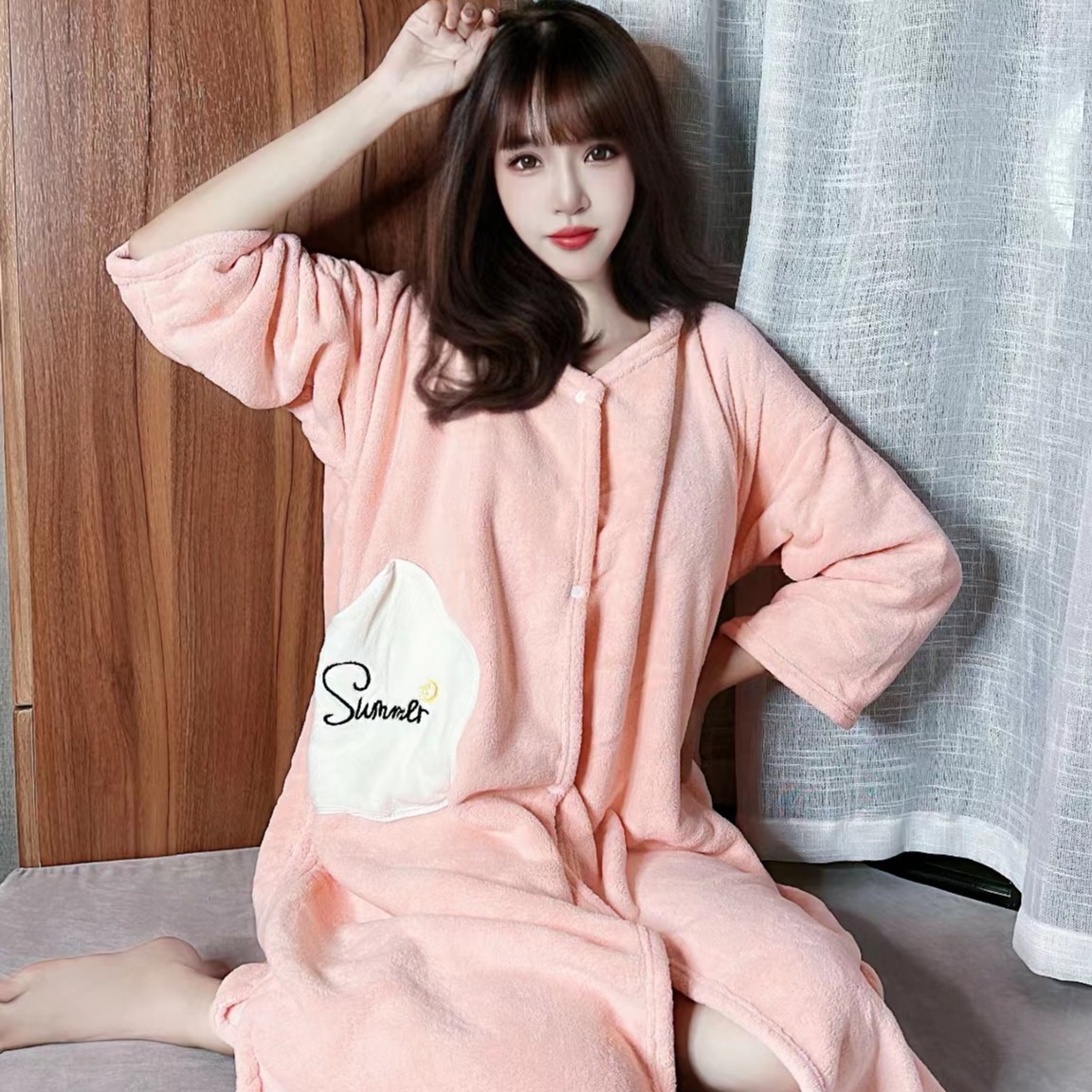 (2개) 새로운 스타일 두꺼운 목욕 타월 여성 중간 길이 흡수성 부드러운 가정 숙소 케이프 스타일 성인 모자 목욕 원피스
