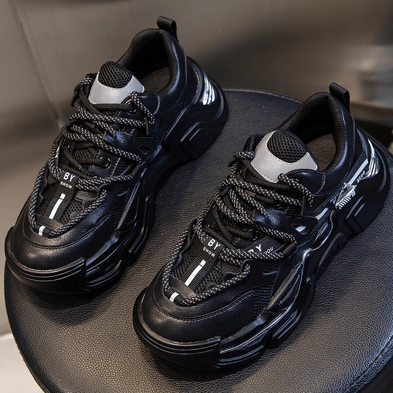 Women's Genuine Leather Sneakers Chunky Thick Soled Casual Running Shoes Height Increasing Spring New Style Versatile Sports Footwear_voghion.com