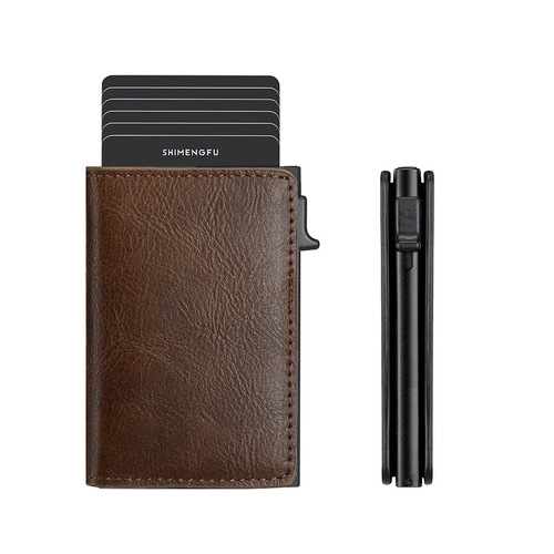 RFID anti-theft brush men's wallet foreign trade popular brake pop-up aluminum alloy card holder pickup case B08
