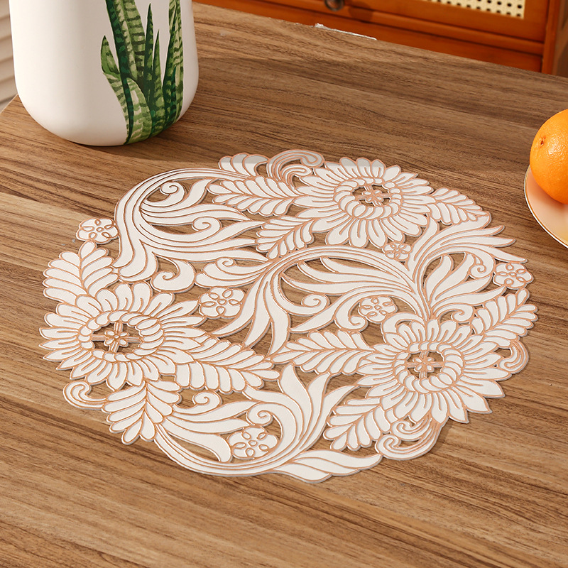 Amazon romántico estilo francés flor imitación almohadilla de PVC almohadilla de café aislante de alta calidad aislamiento de restaurante de lujo ligero