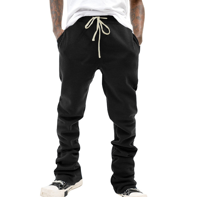 Men's Clothing heavyweight flared drawstring trousers solid color retro slim men's casual trousers trend_voghion.com