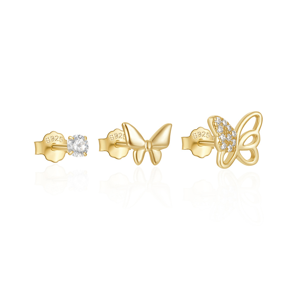 3g Weight Ear Studs Classification 1 Set Quantity Daily Occasion 925 Sterling Silver Material Star, Butterfly Pattern Women's Gender Plating Design Simple Style Style 1 Set 925 Sterling Silver Star Butterfly Ear Studs 122