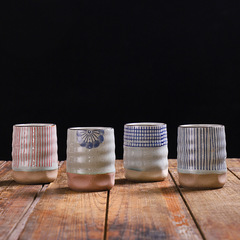 Cross-border Japanese-style ceramic cup hotel restaurant creative tea cup hand-painted striped sushi cup commercial water cup on-the-go cup