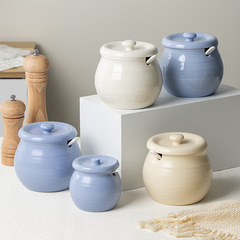 高颜値陶磁器調味缶家庭用耐高温豚油缶唐辛子油缶台所調味料箱砂糖缶塩缶