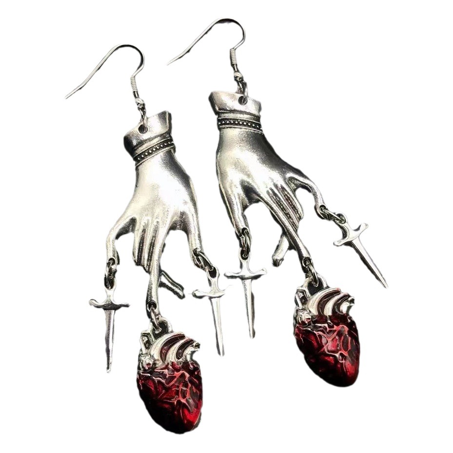 New Dark style Funny Halloween earrings vintage punk water drop Ruby hand earrings fashion exaggerated earrings