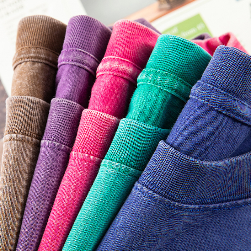 Camiseta retro de manga corta lavada holgada de algodón puro Camiseta transfronteriza de talla grande 230g versión estadounidense de talla europea de los hombres con hombros caídos