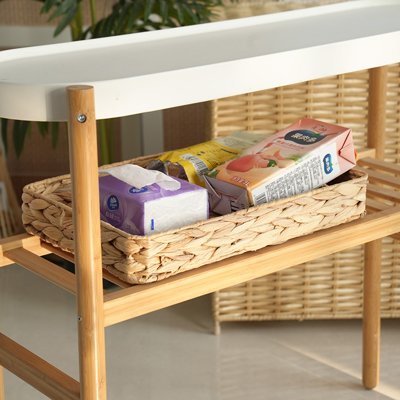 Amazon venta caliente cuadrada de paja plato de bocadillos calabaza de agua de paja trenzada mesa de mesa bandeja de fruta mesa