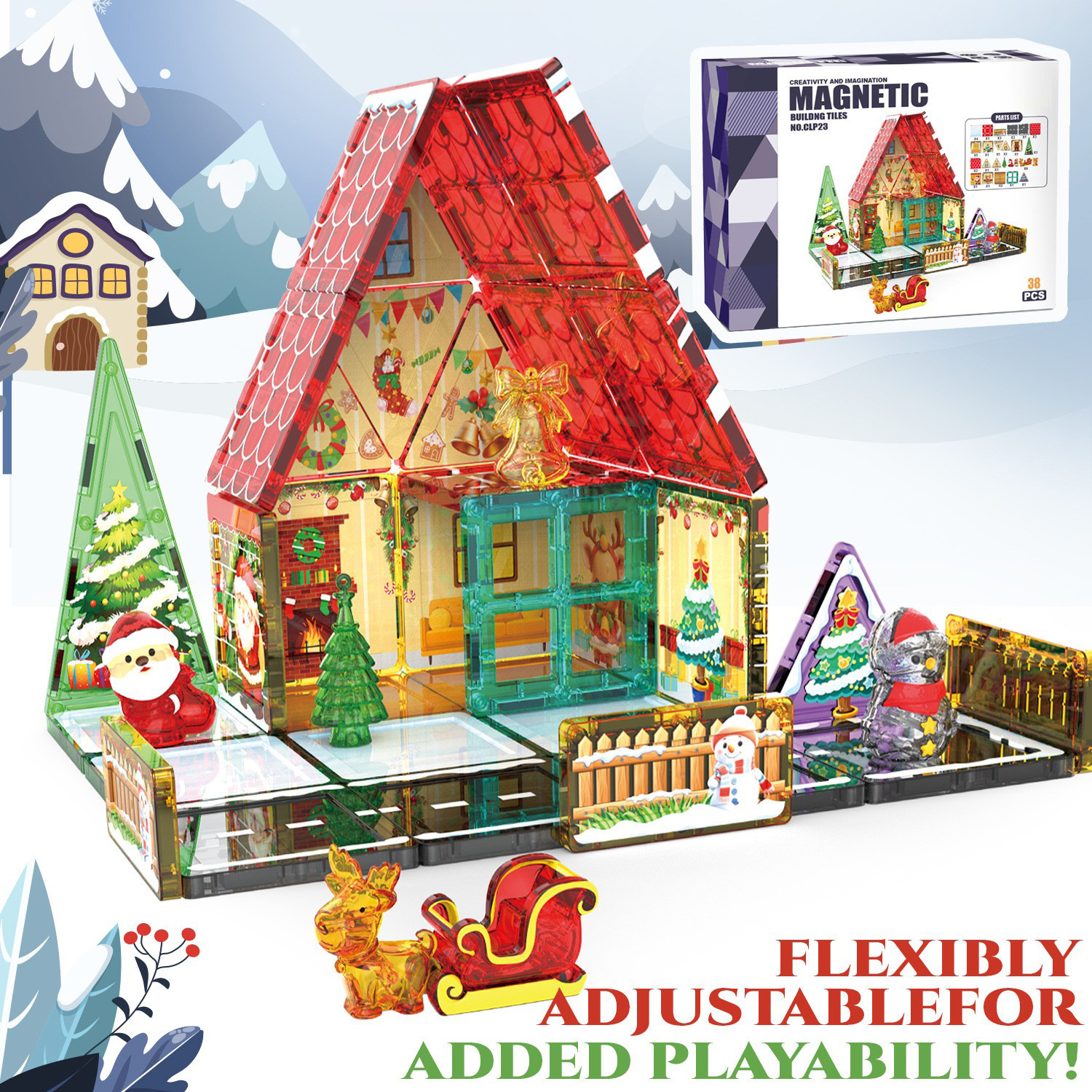 Transfronterizos niños estereoscópicos 7.5CM gran ventana de color juguetes magnéticos escenas de Navidad ensamblaje puzzle bloques de construcción en stock