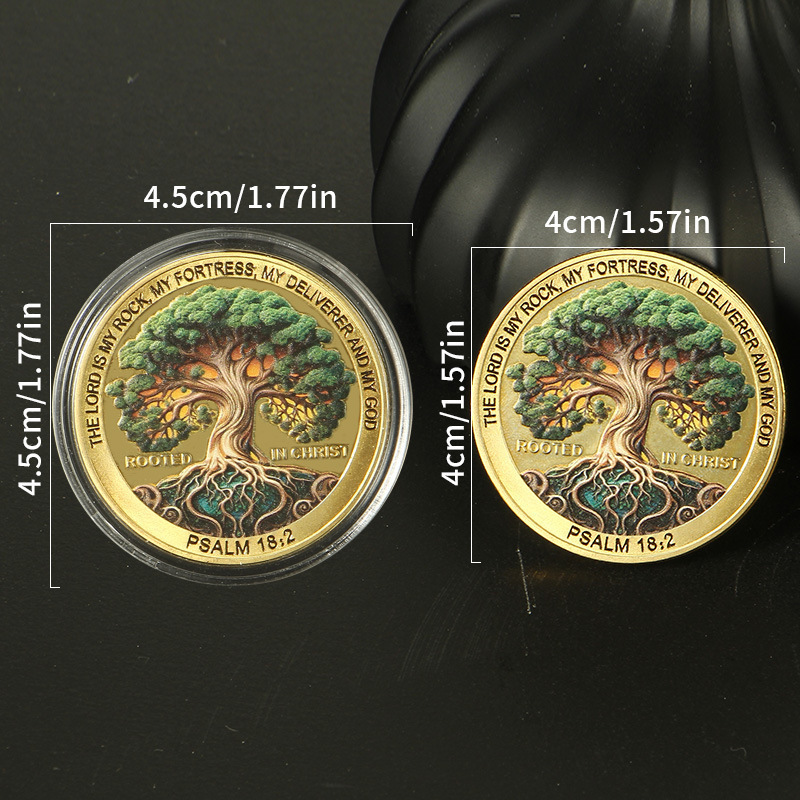 Cross-Border Tree of Life Manufacturer Wholesale Uv Color Printing Commemorative Coin with Protective Shell Collection Decoration Double-Sided Engraving