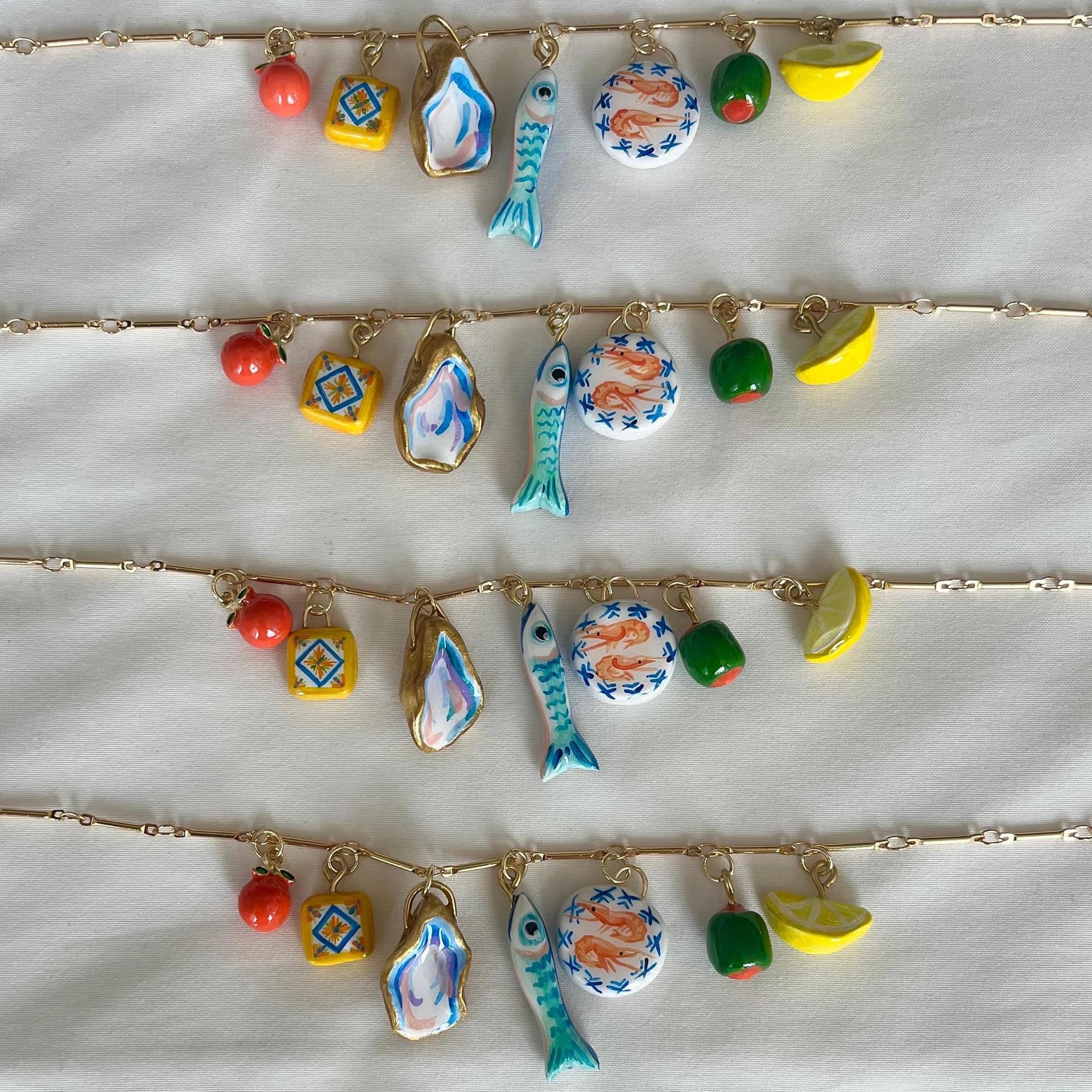 Cross-Border New Dopamine Women's Necklace Small Fish Heart Sun Lemon Variety Matchinging Fresh and Sweet Necklace Copper