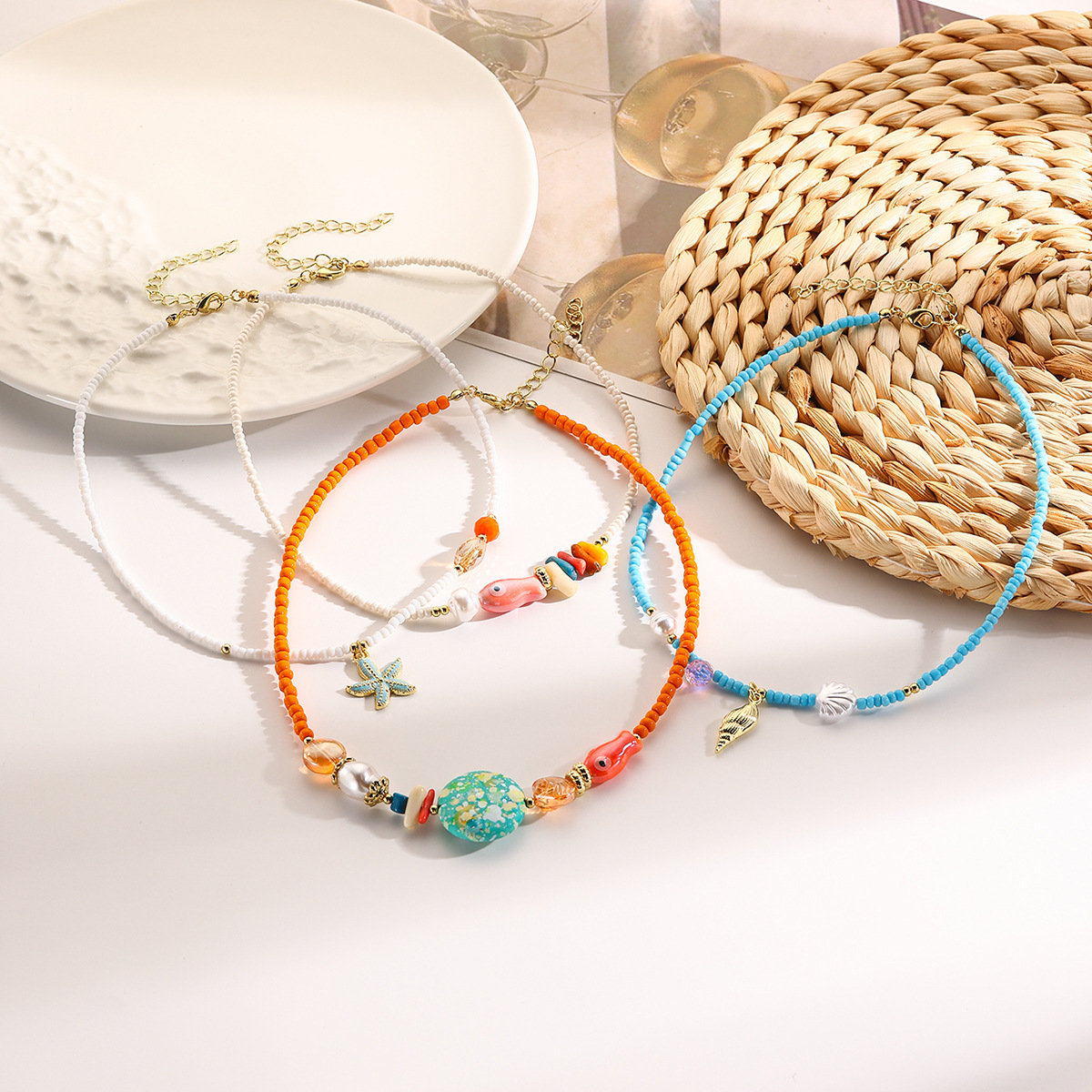 15g Weight Lobster Trigger Clasp Closure Clasp Closure Type glass Pendant Material Necklace Classification Seed Bead Chain Material Beaded Chain Chain Type 1 Piece Quantity Holiday, Party Occasion glass, Seed Bead Material Starfish, Fish Pattern All Seasons Season Women's Gender Cute Style Cute Starfish Fish Glass Seed Bead Beaded Chain Lobster Trigger Clasp Closure Pendant Necklaces Wholesale 1