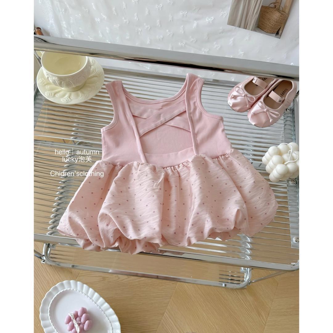 2026 Summer New Style Hey Sweetheart Girls' Polka Dot Puff Skirt 25 New Fashionable Backless Princess Dress for Girls