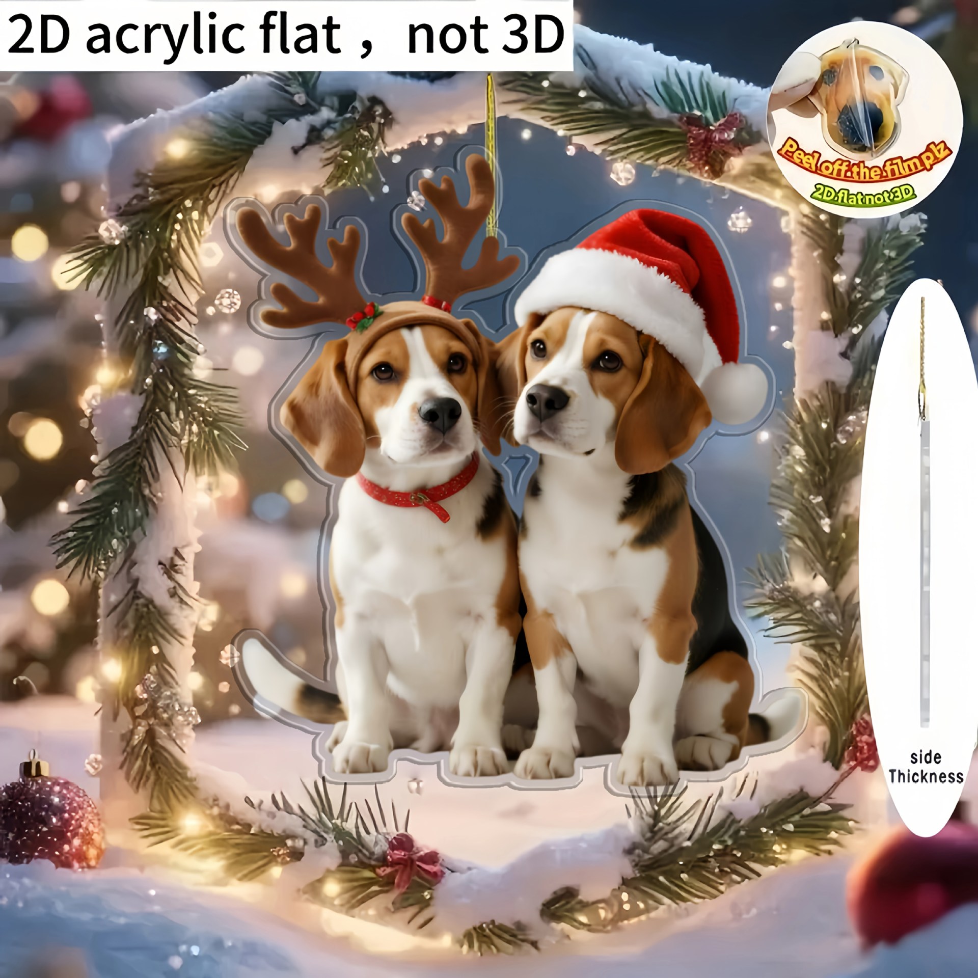 2D平面圣诞节萌犬图案节日挂饰亚克力装饰吊坠背包钥匙扣