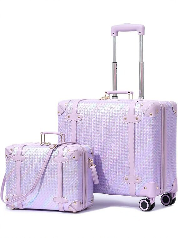 Bộ vali lồng nhau 20+24 inch màu tím nhạt, nhẹ, có khóa số — màu tím nhạt