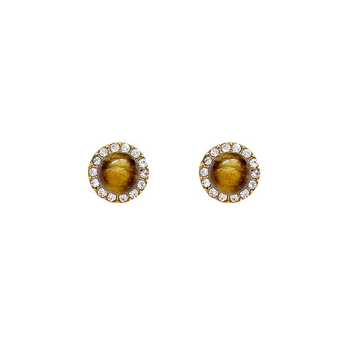 Autumn and winter Maillard tiger eye stone earrings, light luxury niche, simple super flash diamond earrings, Korean high-end earrings