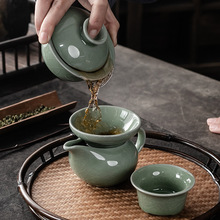 哥窑陶瓷可养开片纹盖碗公道杯过滤网托家用茶盏三才杯茶海贪心杯