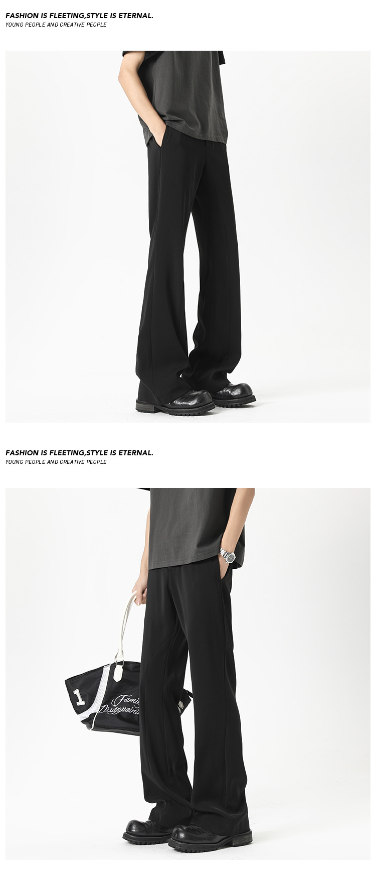 Casual Black Drapey Trousers For Men Loose Fit Slightly Flared_voghion.com