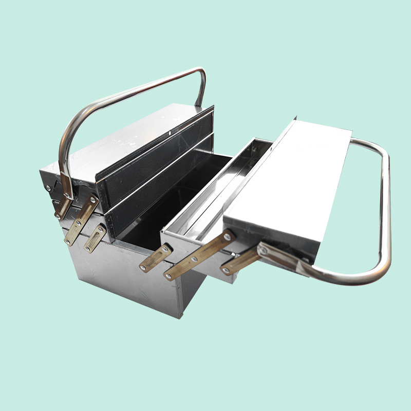 Ventas de fabricantes de caja de herramientas de chapa de hierro, caja de herramientas plegables de dos capas, caja de almacenamiento portátil de automóvil grande y gruesa
