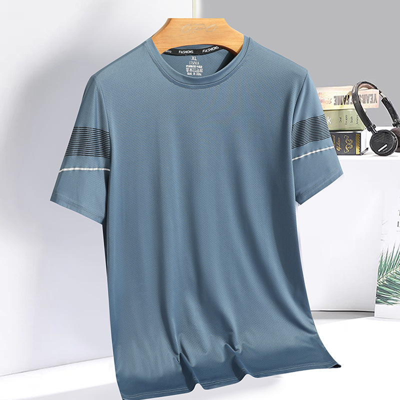 Camiseta de manga corta de seda de hielo de verano para hombres deportes de hielo delgado superior de secado rápido para hombres aire acondicionado transpirable al aire libre Camiseta de manga corta
