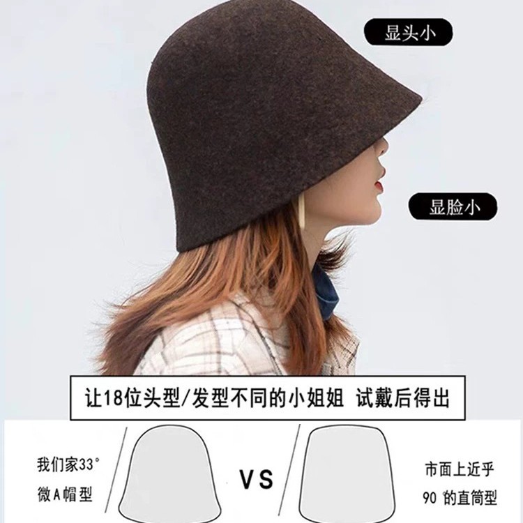 Australian Wool Bucket Hat For Women Autumn Winter Luxury High-End Face-Slimming Warm British Style Hat - Thumbnail 5
