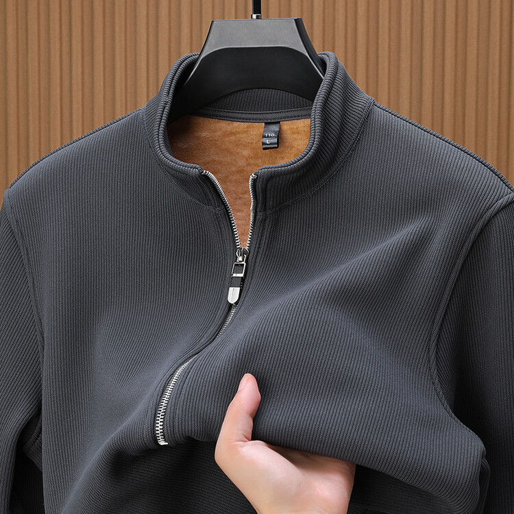 Live thick cardigan sweater men's stand collar autumn and winter new solid color camel velvet jacket coat men's clothing