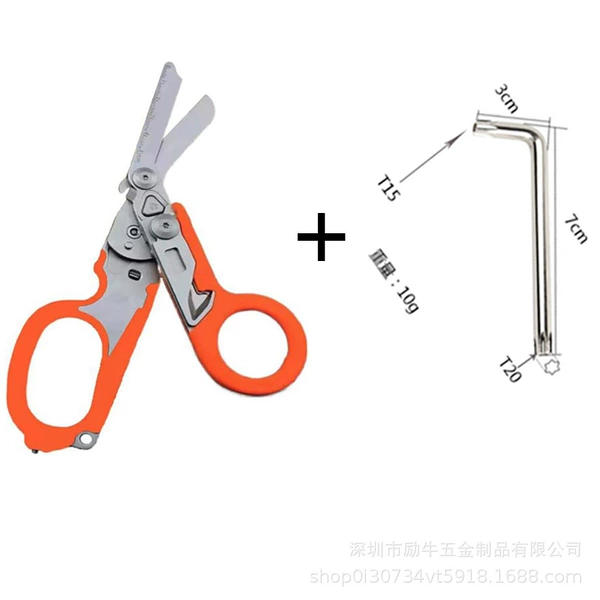 Orange scissors, wrench