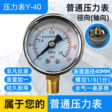 压力表Y-40水压表气压表0-1.6MPA径向1/8螺纹轴向无边压力表Y-40Z