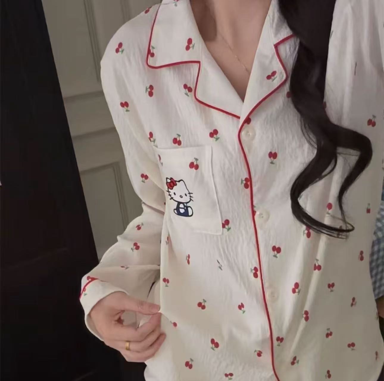 Venta al por mayor transfronteriza de algodón de nube pijamas de cachorro rizado simple japonés pantalones de manga larga de primavera y otoño para mujer