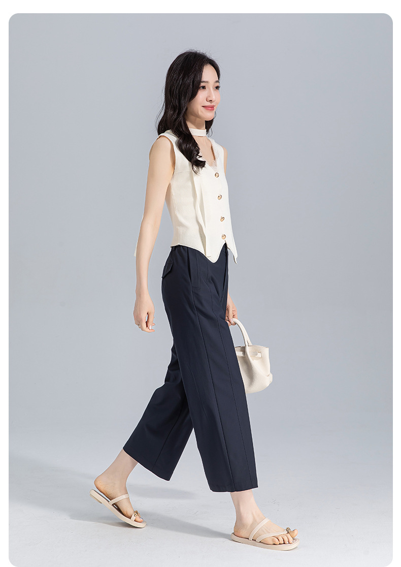 Quần culottes nữ ống rộng cạp cao vải modal co giãn dáng suông dài 9 phần — màu hồng chi tiết 26