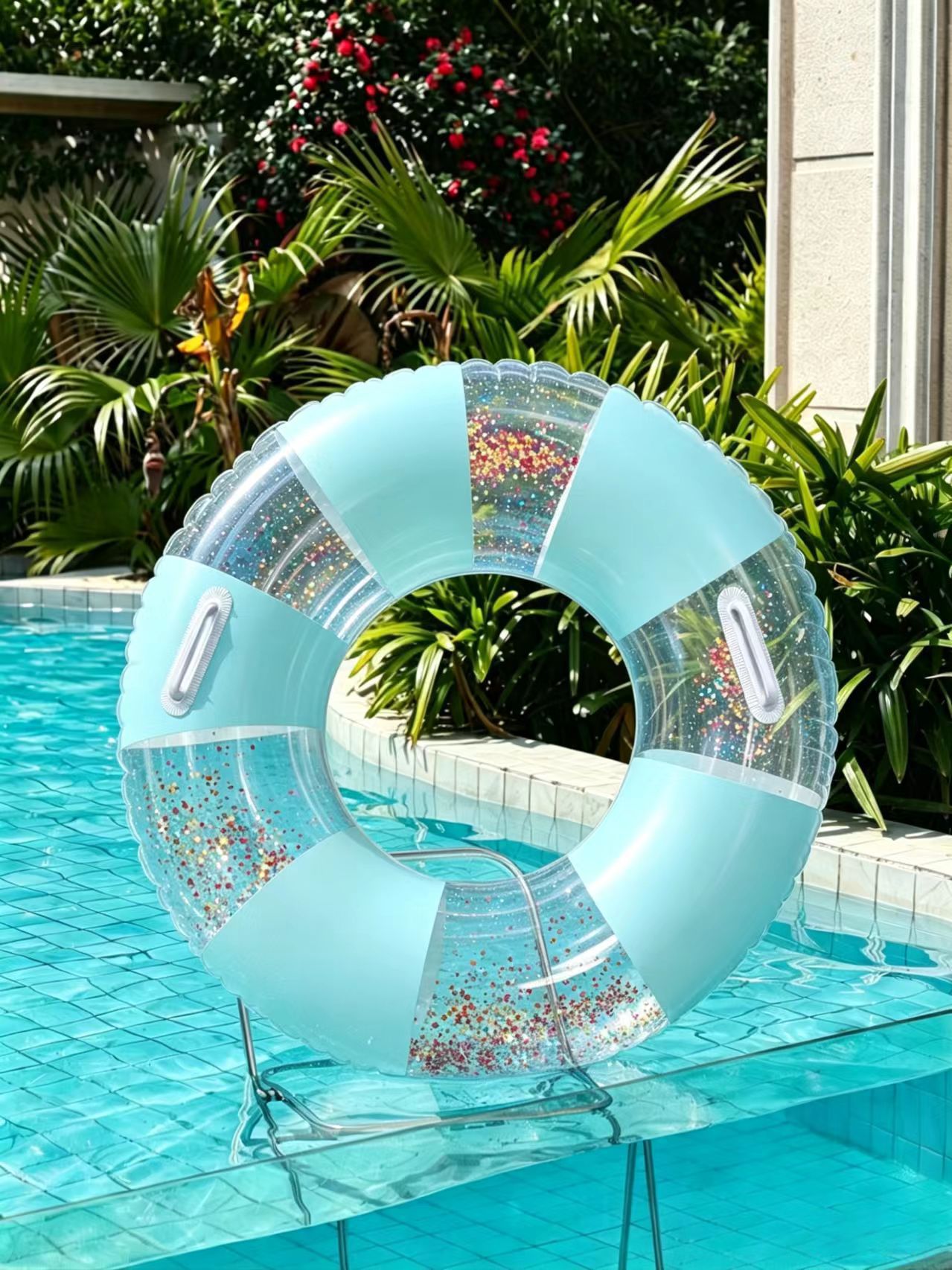 Anillo de natación para adultos con bolsas de aire dobles gruesas, anillo de salvavidas anti-rollback transparente, anillo de flotación inflable sobre agua