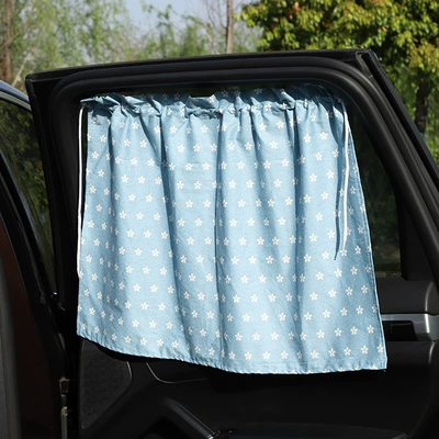 suction cup side window car: Sun shade - blue-floral-leaflet-boundless