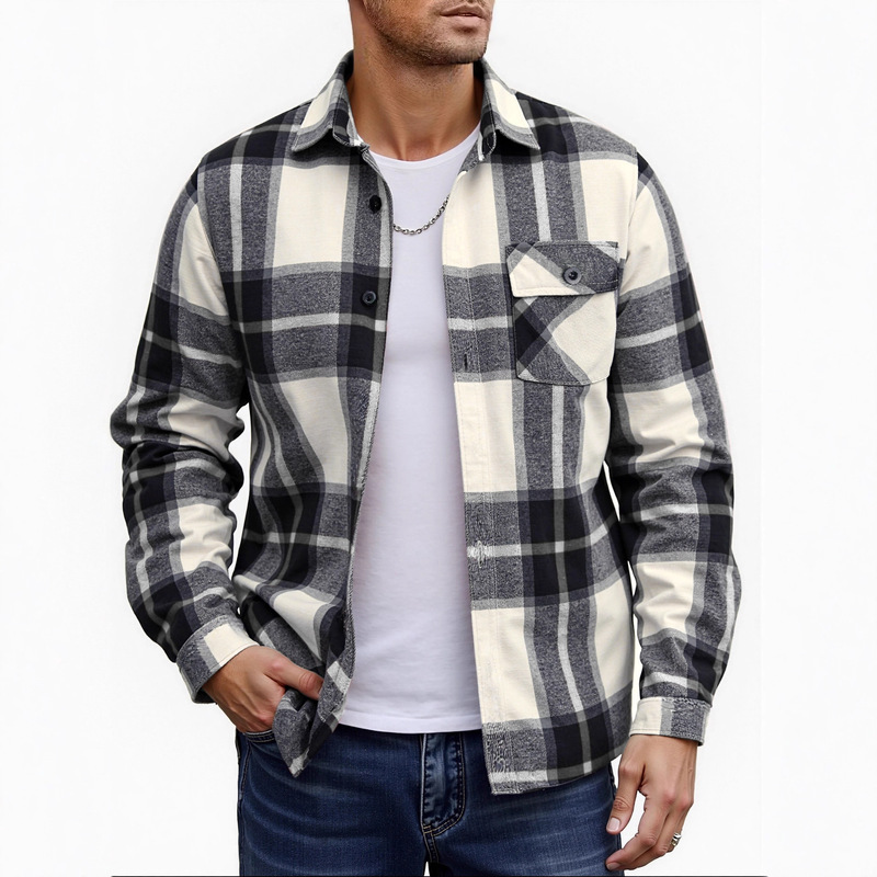 Flannel Men's Jacket 2024 New Amazon Men's Long Sleeve Lapel Casual Warm Ten Colors Casual Men's Clothing