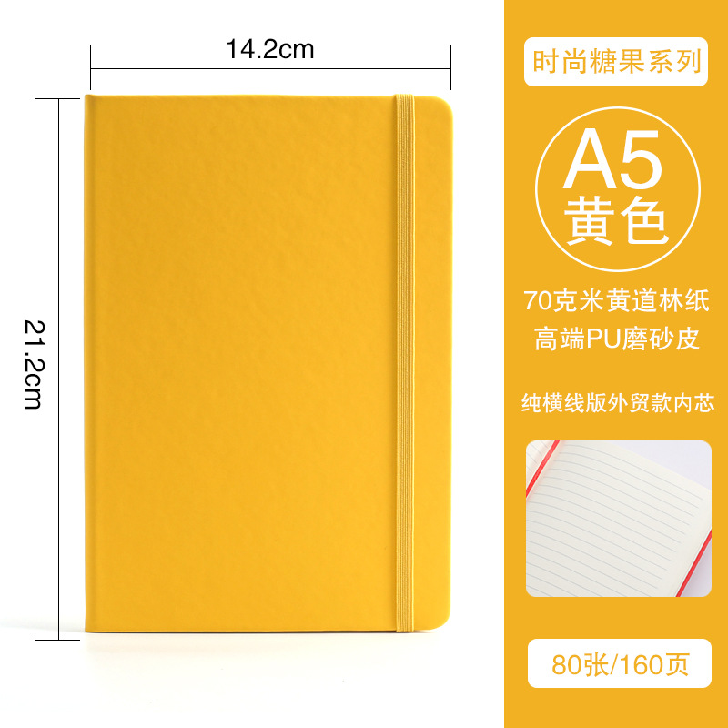 Libreta de negocios con páginas completamente rayadas para exportación transfronteriza, bloc de notas A5 con banda elástica, diario simple de PU.
