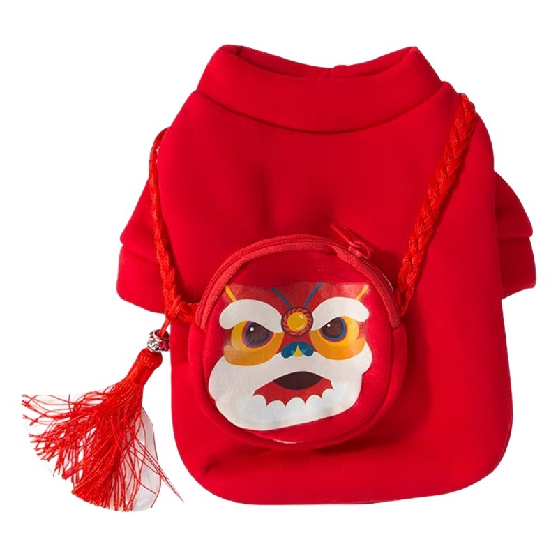 Perro Año Nuevo suéter Año Nuevo León danza mochila tridimensional oso de peluche Año Nuevo festivo Año Nuevo saludo ropa para mascotas