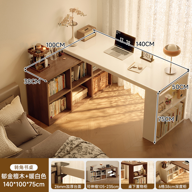 Escritorio de esquina de madera sólida, comedor de dos en uno, escritorio de estudio doméstico para adultos, estante, escritorio de computadora en forma de L medieval