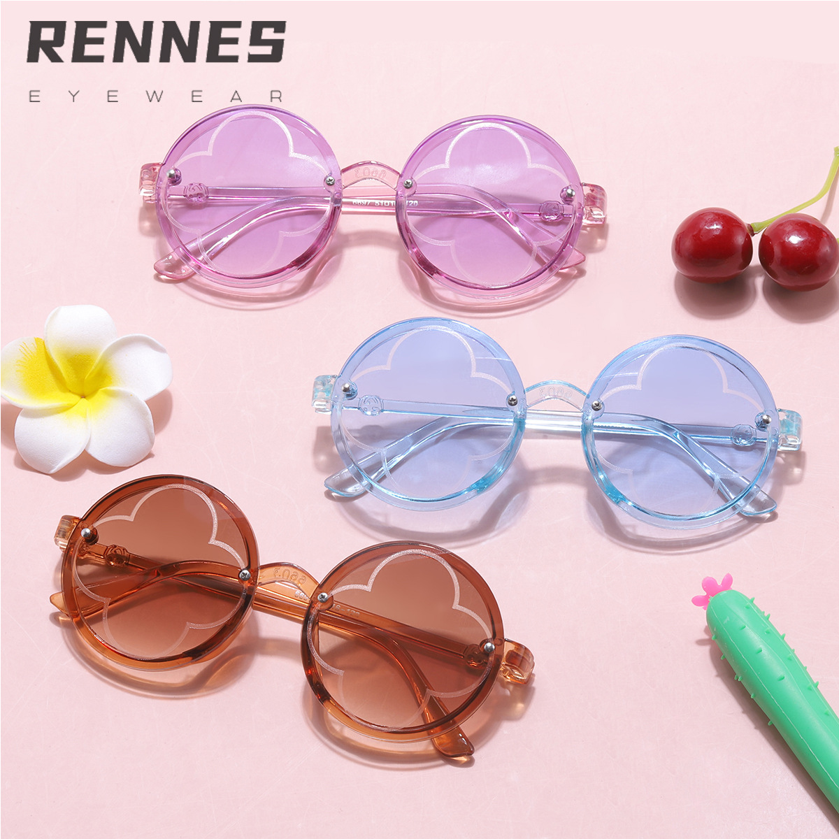 2021 gafas de juego de estilo coreano mismo estilo gafas de sol para niños personalidad de la moda transfronteriza gafas de marco redondo gafas de sol de trébol