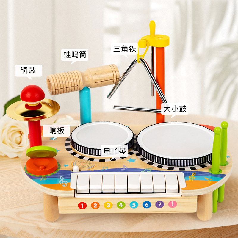 Estante multifuncional de madera tambor piano percusión música infantil iluminación infantil juguetes de educación temprana