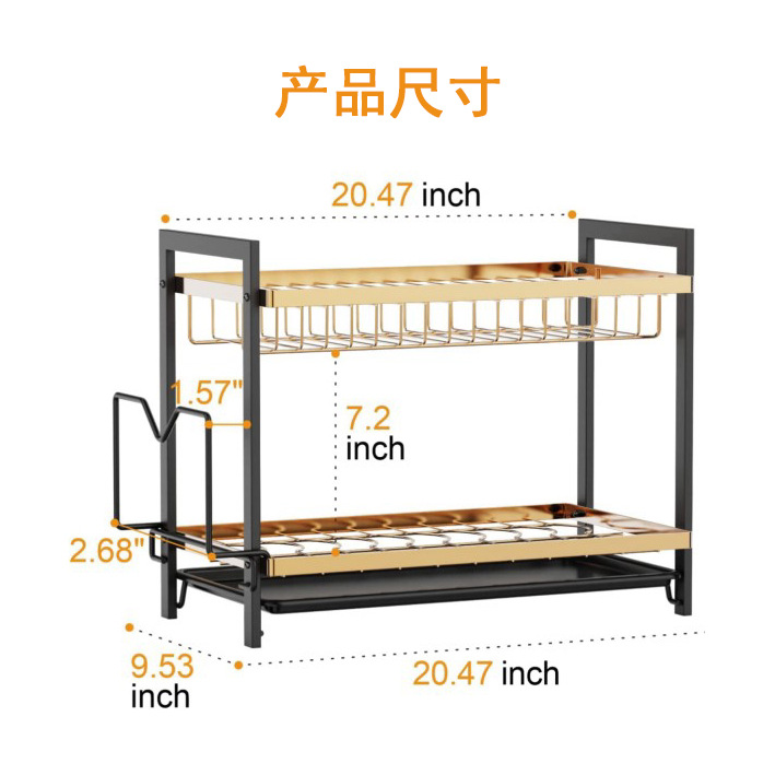 Cocina soporte de almacenamiento de vajilla de doble capa, vajilla, estante de drenaje, estante de drenaje, canasta de drenaje, fregadero, fregadero, estante de tazón