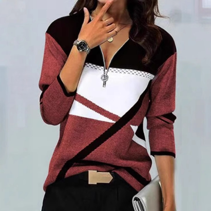 European and American Cross-Border Women's Fashion New Arrivals, Trendy Jacquard Style Zip-Up Long-Sleeve Knitwear on Aliexpress and Amazon