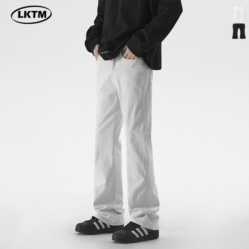 LKTM Men's #2024 New High-end White Micro-lar Jeans Men's Fashion Brand Slim-fit Stretch Casual Pants