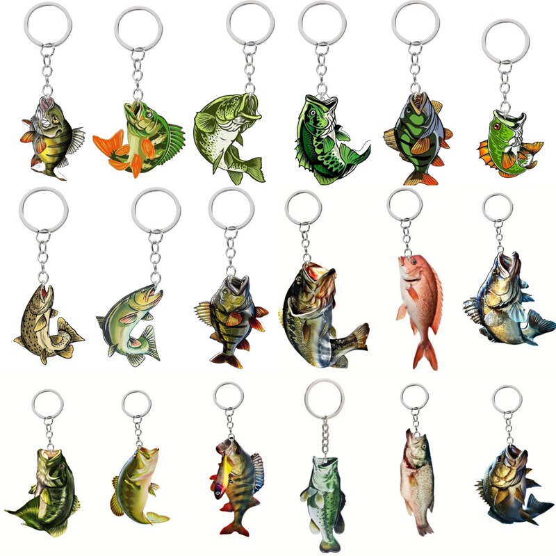 Acrylic Perch Fishing Lovers Key Chain Multi-function Key Chain Men Women Decorative Gift