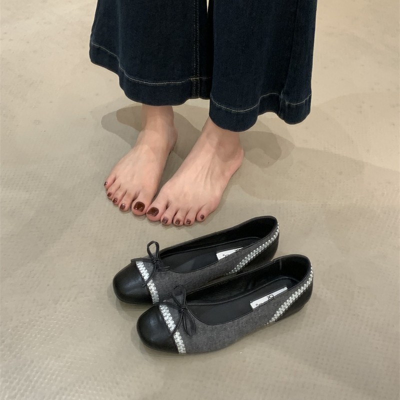 法式2025年蝴蝶结一脚蹬奶奶鞋平底浅口单鞋软底豆豆鞋芭蕾舞鞋女|undefined