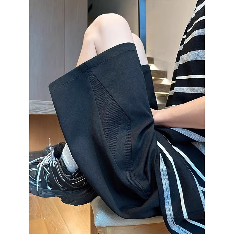 解构拼接运动短裤男夏季薄款潮牌美式休闲裤宽松直筒重磅五分卫裤