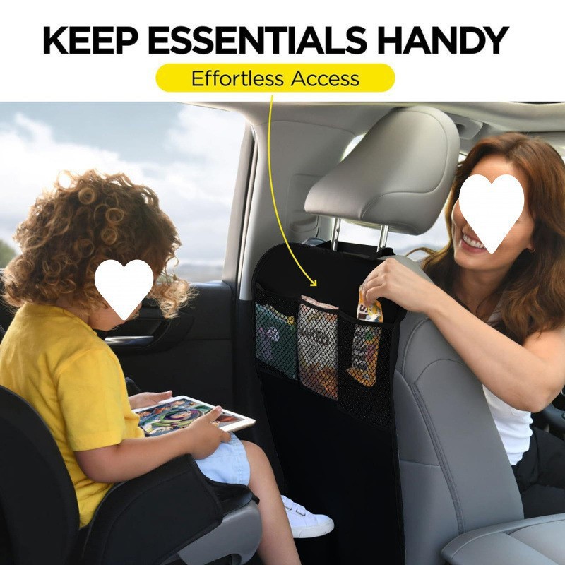 Car backseat organizer with storage pockets, child seat back cover, anti-kick pad, protective cushion