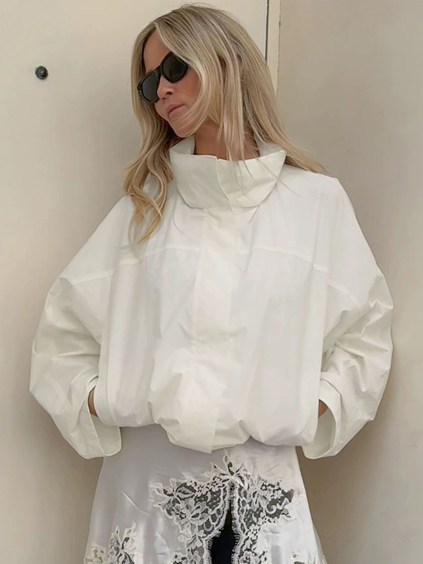 Демисезонная дорожная джакетка белого цвета, черный тренч, Oversize, шнурок-кук, тренд сезона, (跨境 торговля)