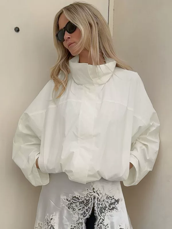 Демисезонная дорожная джакетка белого цвета, черный тренч, Oversize, шнурок-кук, тренд сезона, (跨境 торговля)